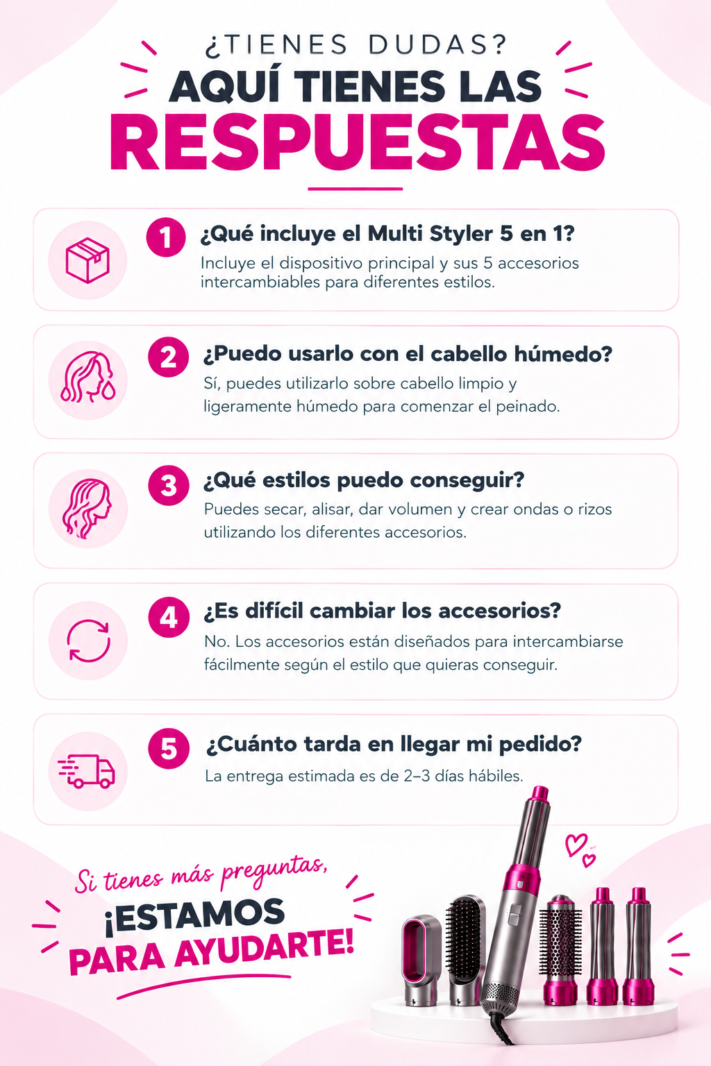 Set de Estilizado 5 en 1: Secador, Rizador y Alisador Profesional