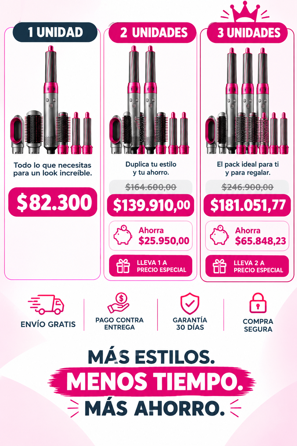 Set de Estilizado 5 en 1: Secador, Rizador y Alisador Profesional